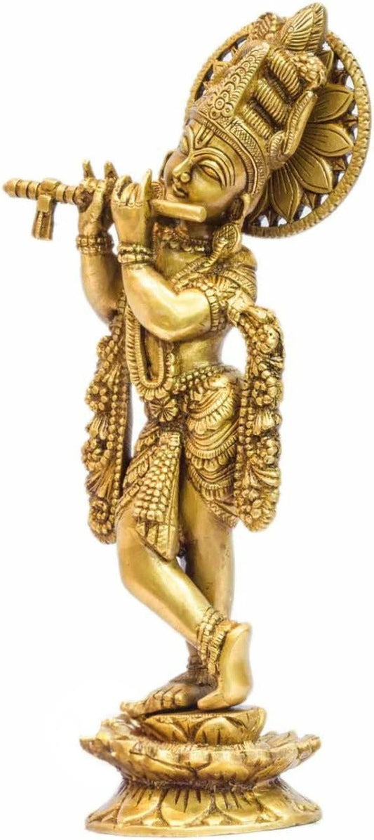 Brass Krishna Playing Flute Weight 2.2 Kg And Height 12 Inch