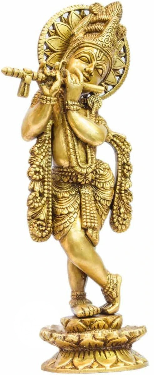 Brass Krishna Playing Flute Weight 2.2 Kg And Height 12 Inch