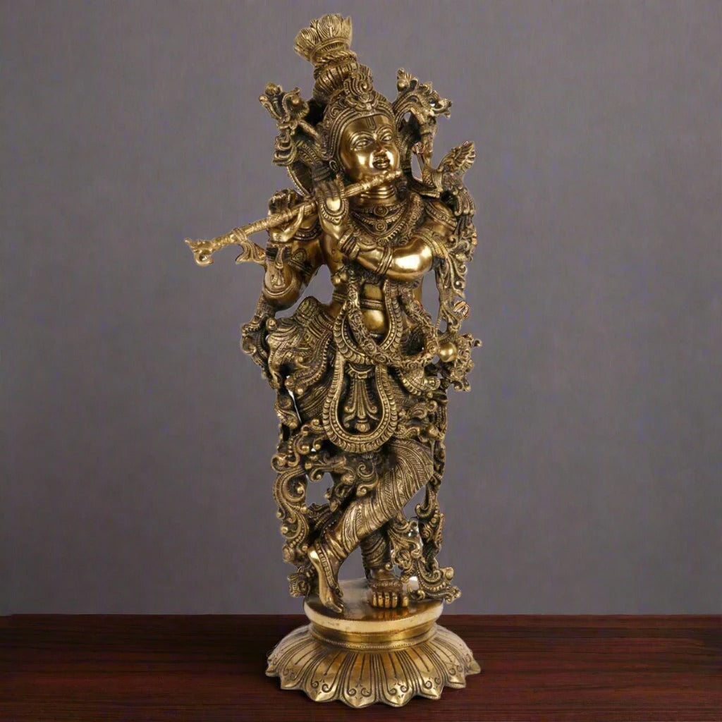 Brass Krishna Playing Flute Weight 15.5 Kg And Height 25 Inch