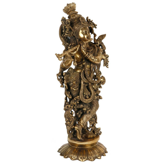 Brass Krishna Playing Flute Weight 15.5 Kg And Height 25 Inch