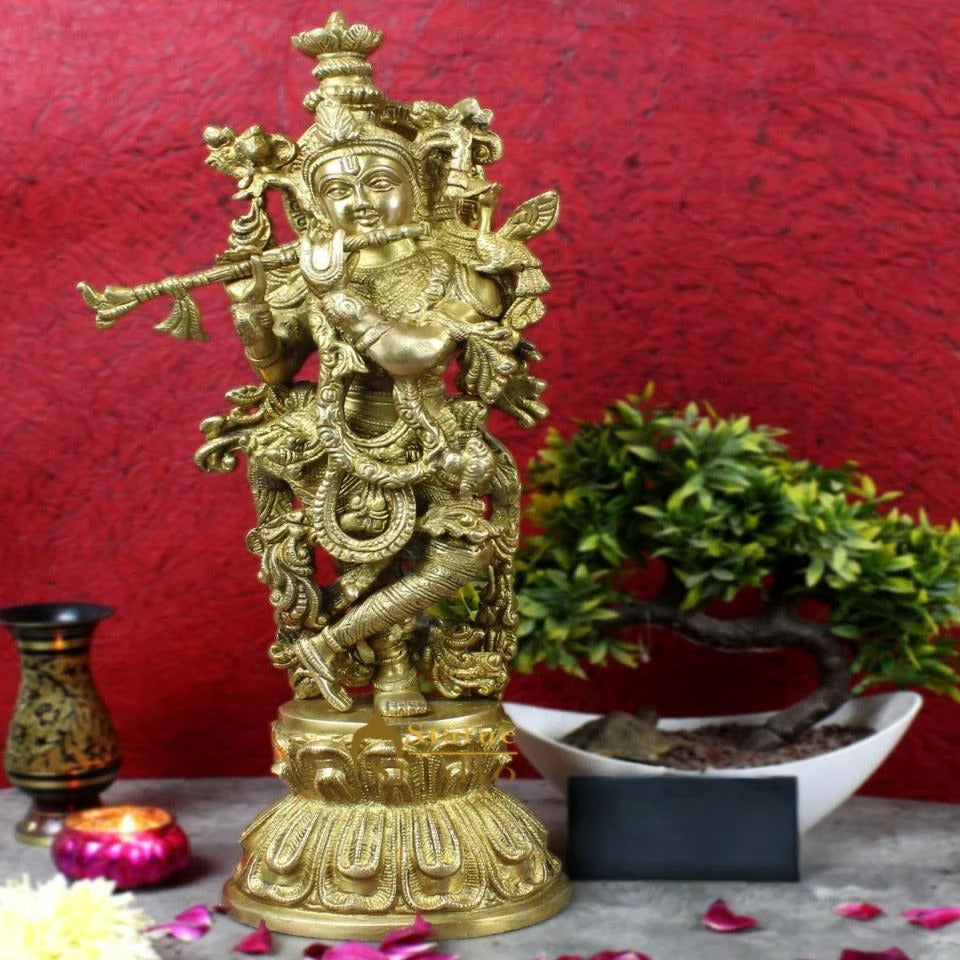 Brass Krishna Playing Flute Weight 6.5 Kg And Height 18 Inch
