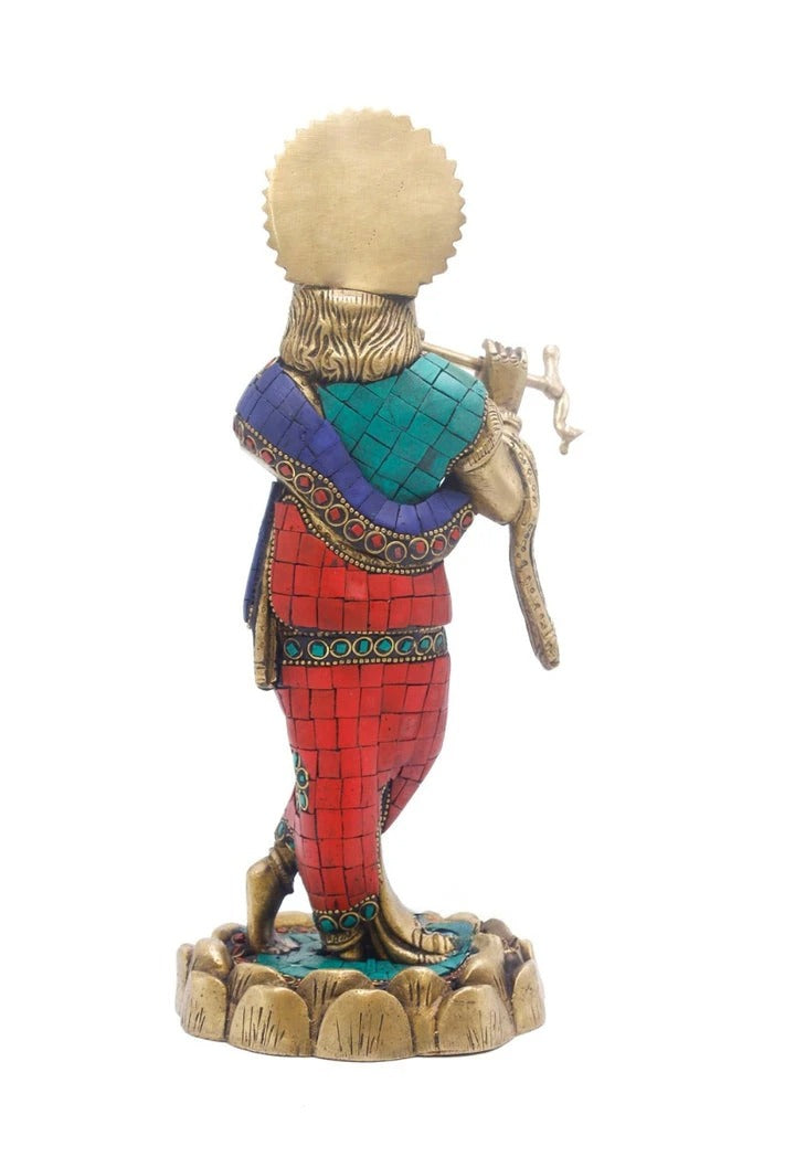 Brass Krishna Playing Flute Weight 2 Kg And Height 10 Inch