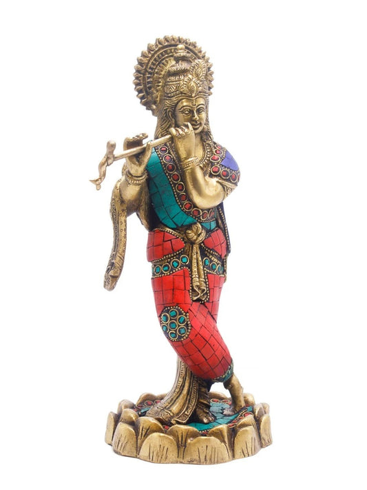 Brass Krishna Playing Flute Weight 2 Kg And Height 10 Inch