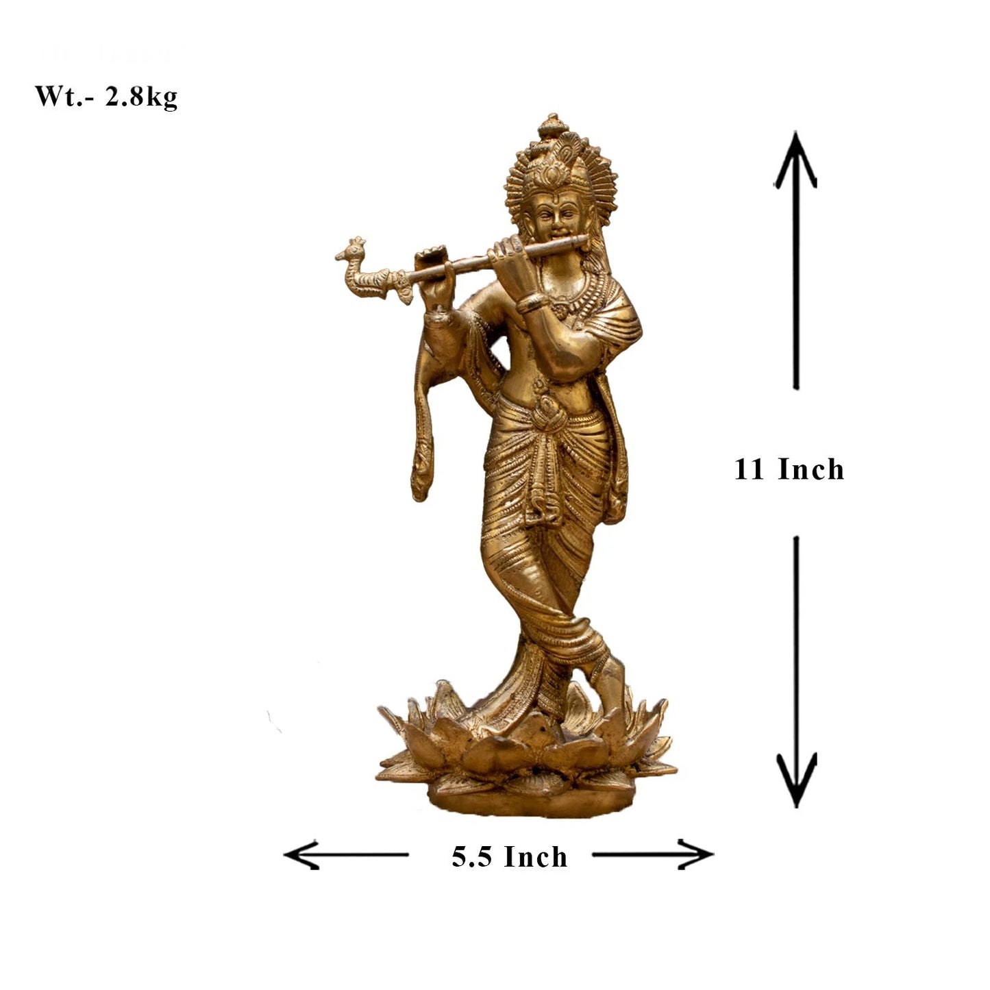 Brass Krishna Playing Flute Weight 2.8 Kg And Height 11 Inch