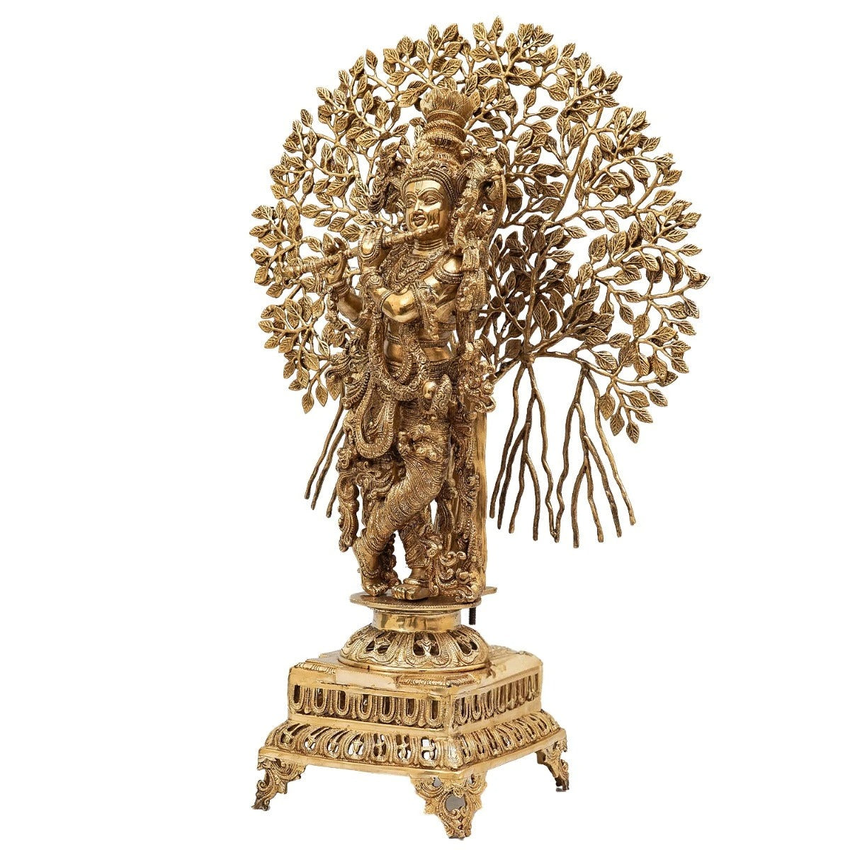 Brass Classic Tree Krishna Playing Flute Weight 30 Kg And Height 35 Inch