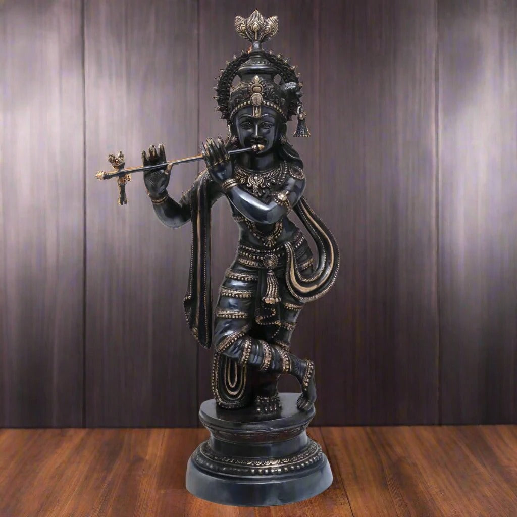 Brass Classic Krishna Playing Flute Weight 22 Kg And Height 35 Inch