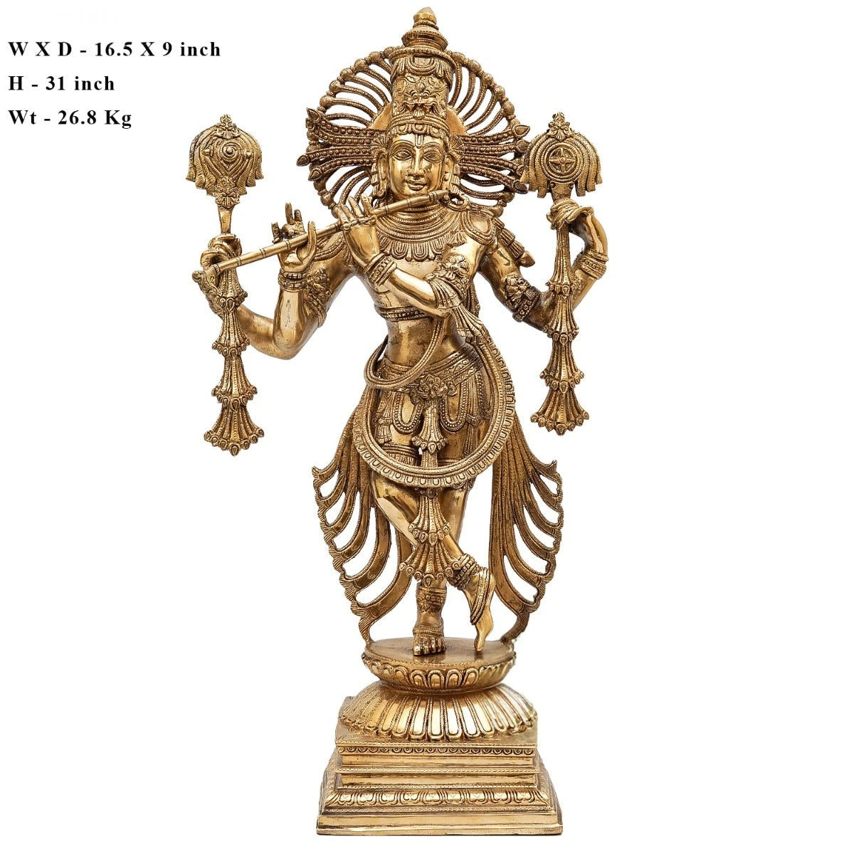 Brass Classic Krishna Playing Flute Weight 28 Kg And Height 31 Inch