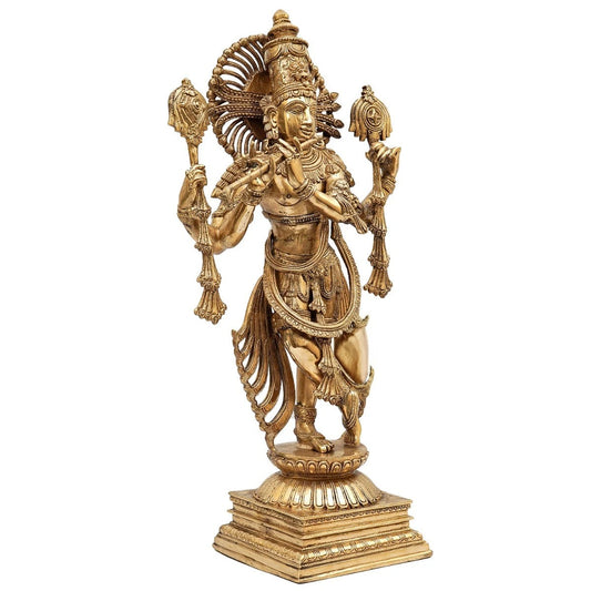 Brass Classic Krishna Playing Flute Weight 28 Kg And Height 31 Inch