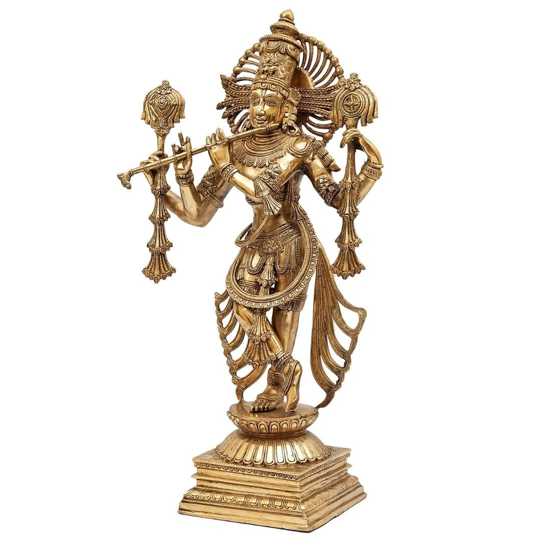 Brass Classic Krishna Playing Flute Weight 28 Kg And Height 31 Inch