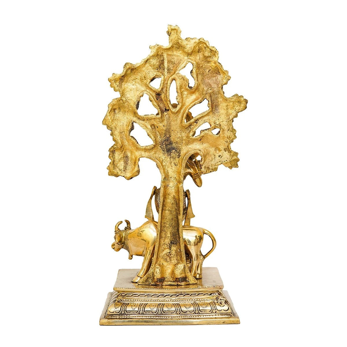 Brass Tree Cow & Krishna Playing Flute Weight 7.6 Kg And Height 17 Inch