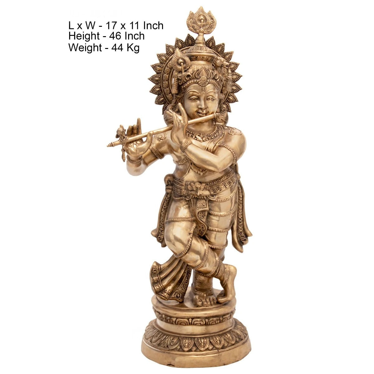 Brass Krishna Playing Flute Weight 44 Kg And Height 46 Inch
