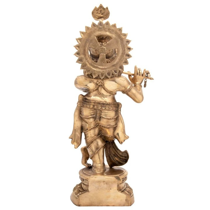 Brass Krishna Playing Flute Weight 44 Kg And Height 46 Inch