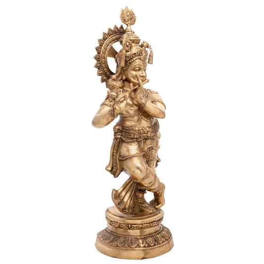 Brass Krishna Playing Flute Weight 44 Kg And Height 46 Inch