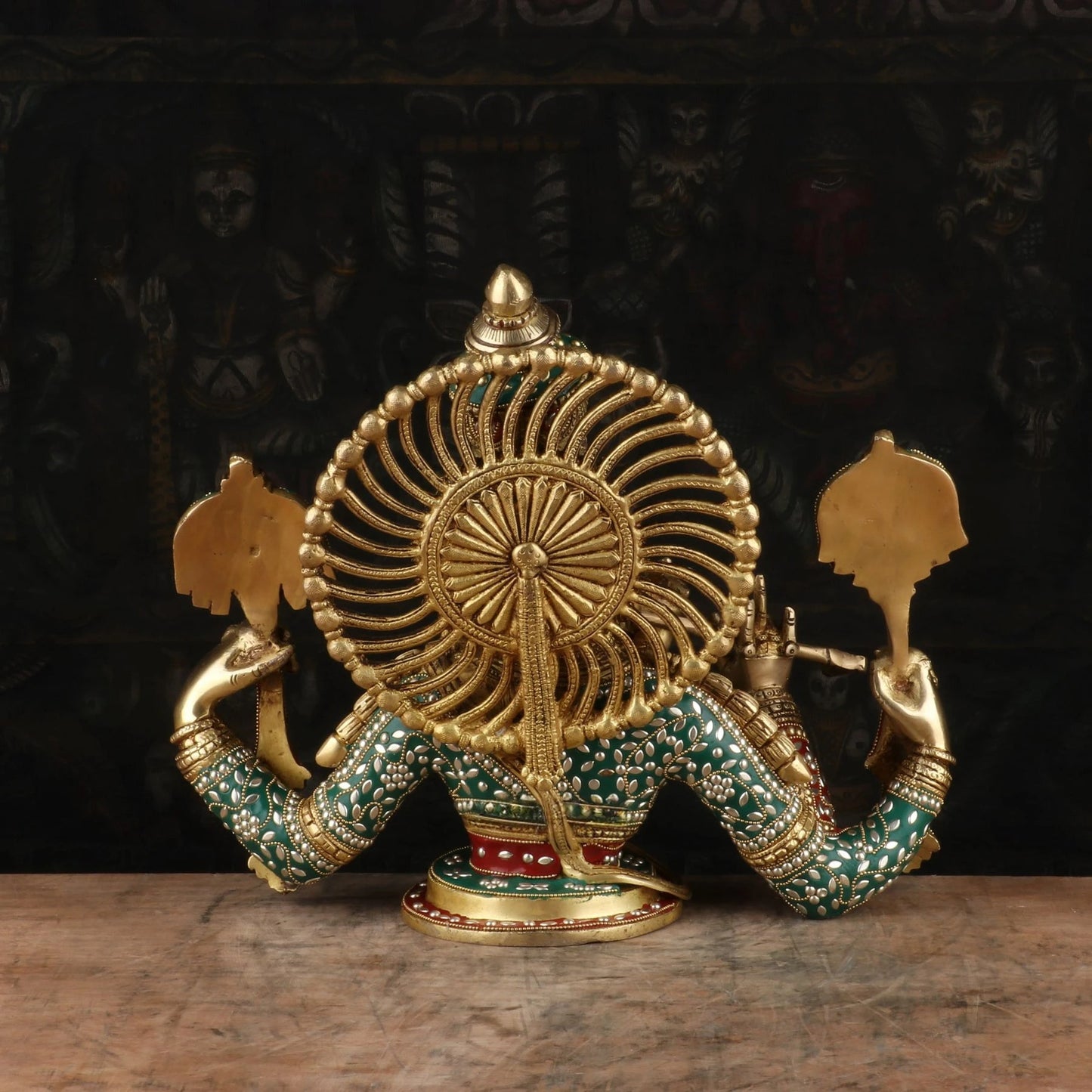 Brass Gem Stone Work Krishna Playing Flute Weight 12.7 Kg