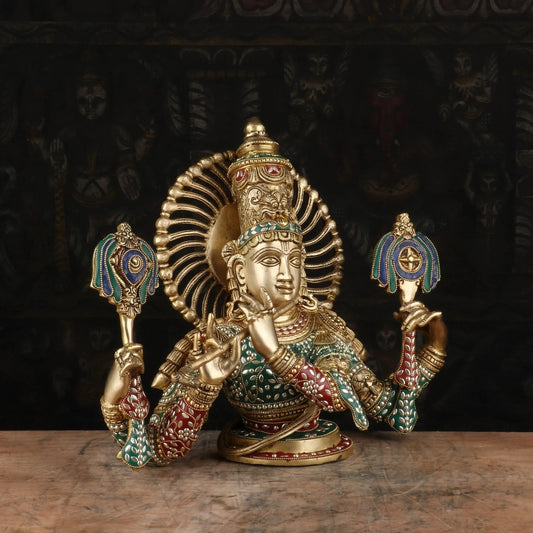 Brass Gem Stone Work Krishna Playing Flute Weight 12.7 Kg