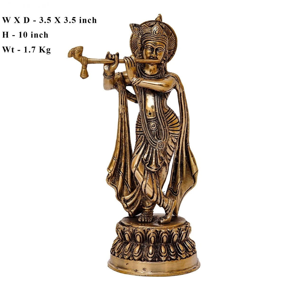 Brass Classic Krishna Playing Flute Weight 1.8 Kg And Height 10 Inch
