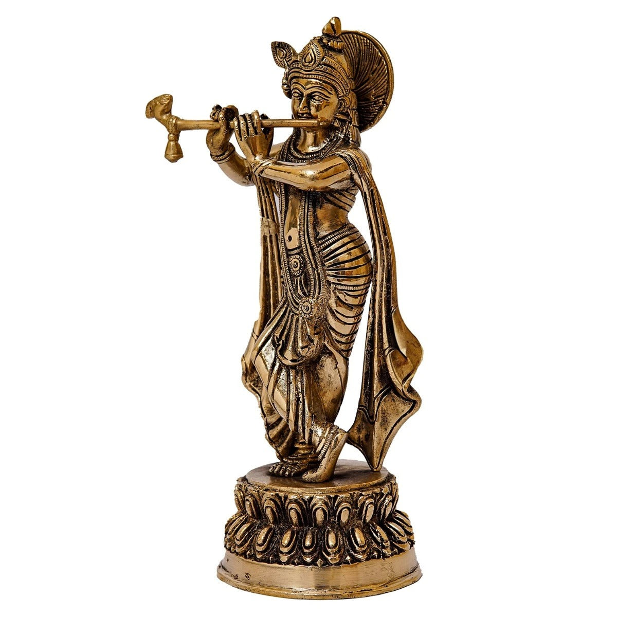 Brass Classic Krishna Playing Flute Weight 1.8 Kg And Height 10 Inch