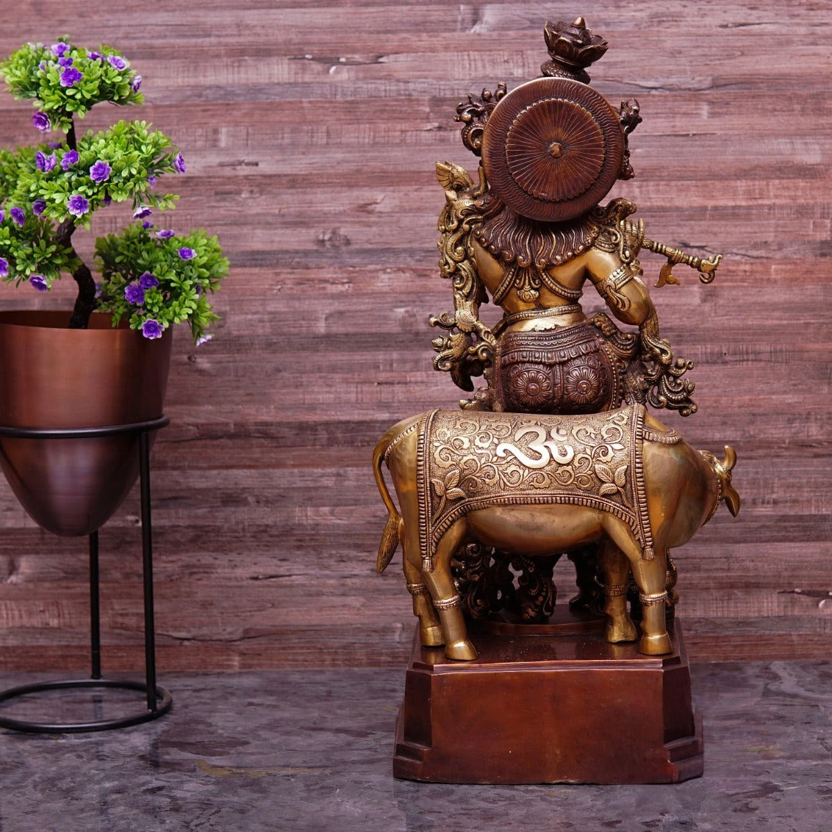 Brass Cow & Krishna Weight 34 Kg And Height 28 Inch
