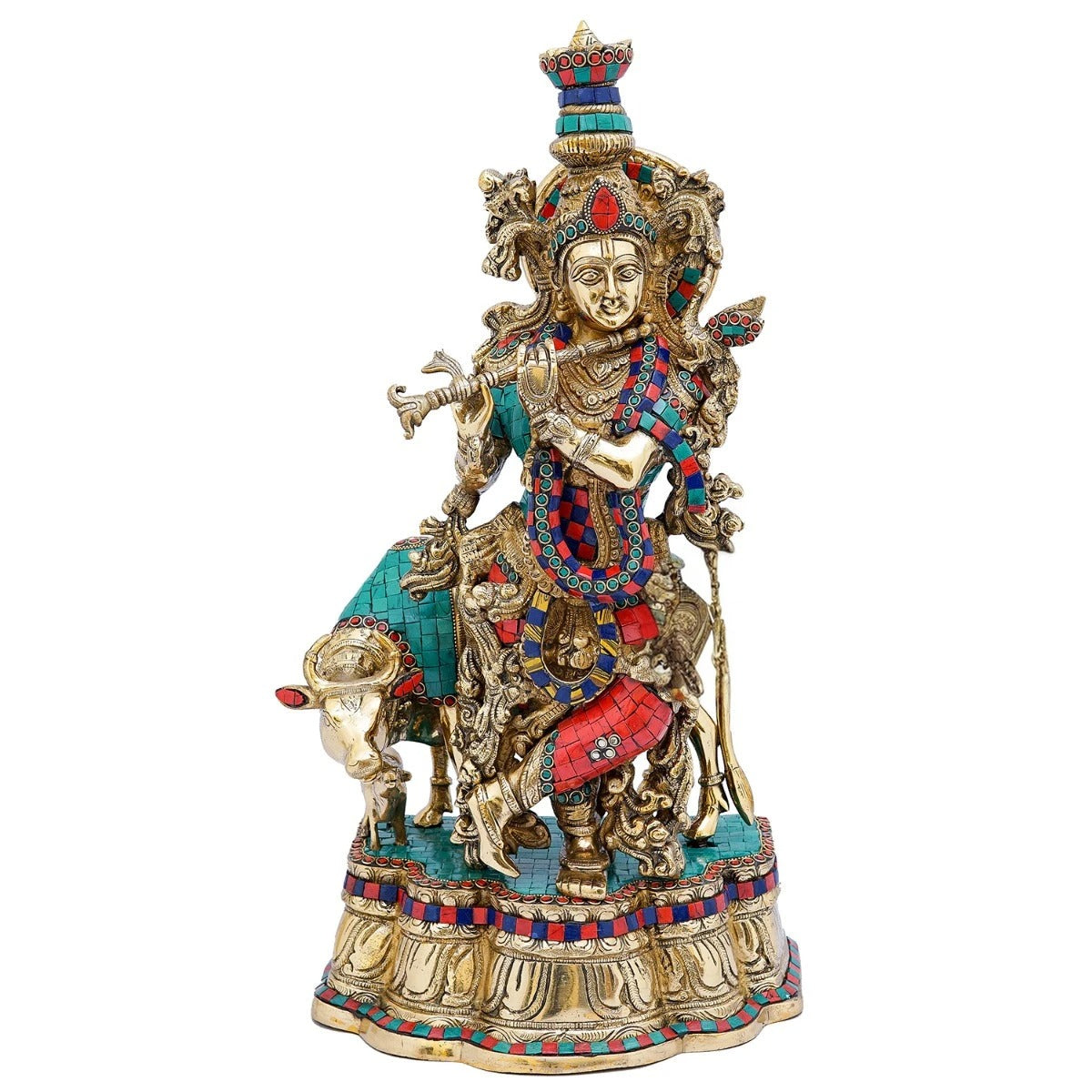 Brass Gem Stone Work Krishna Weight 17 Kg And Height 22 Inch