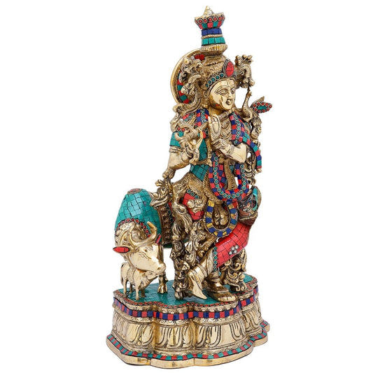 Brass Gem Stone Work Krishna Weight 17 Kg And Height 22 Inch