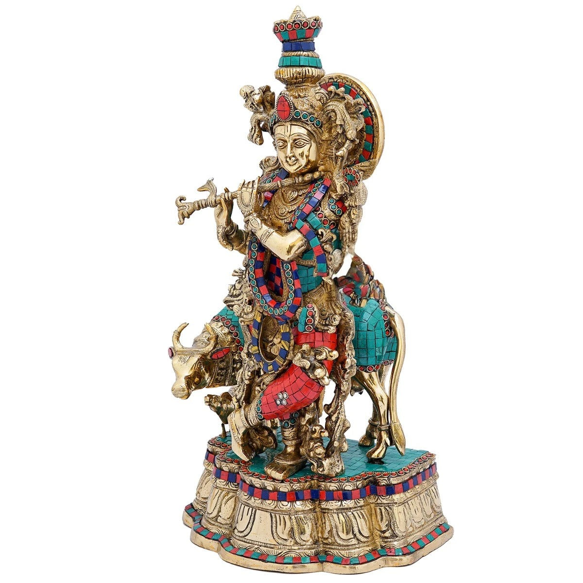 Brass Gem Stone Work Krishna Weight 17 Kg And Height 22 Inch