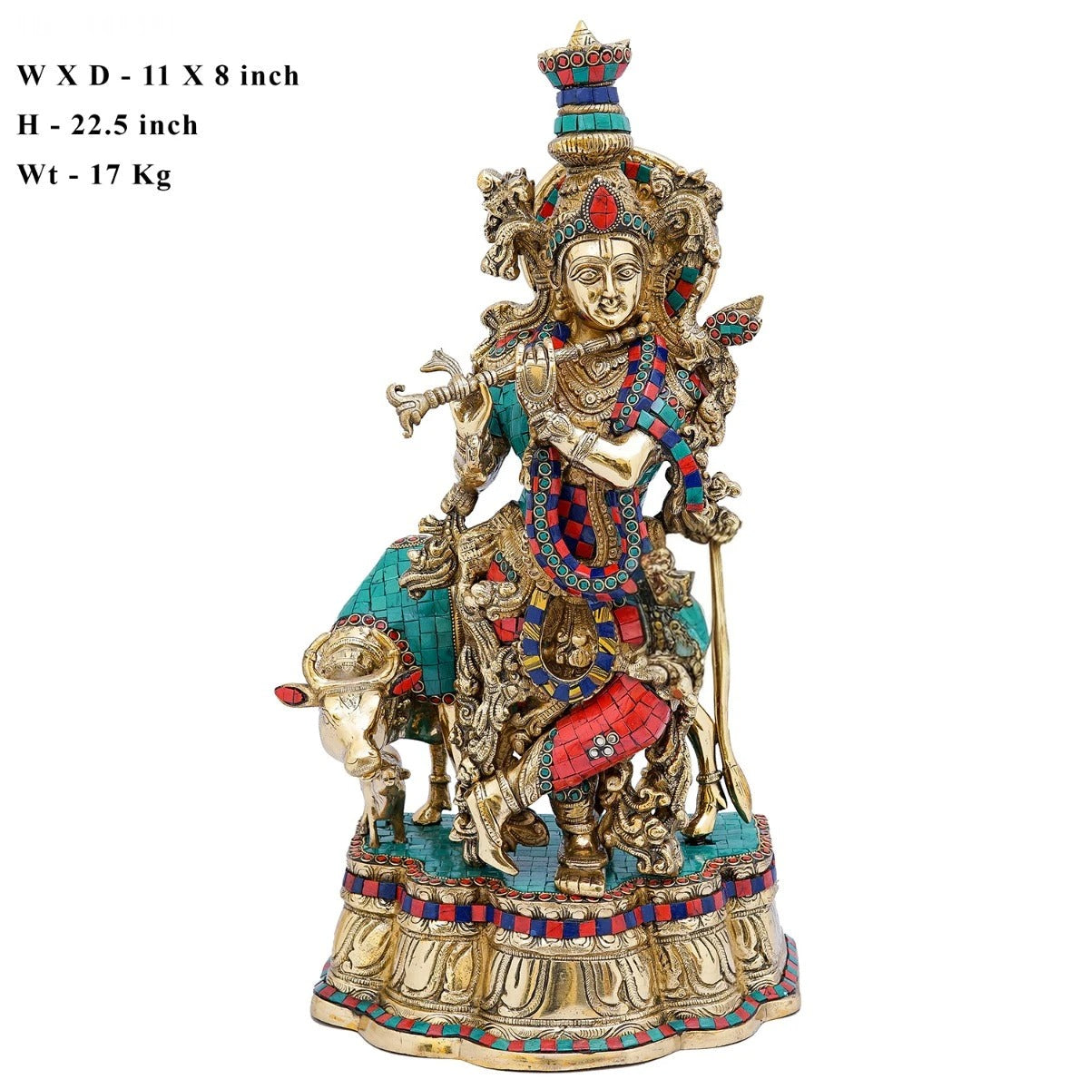 Brass Gem Stone Work Krishna Weight 17 Kg And Height 22 Inch