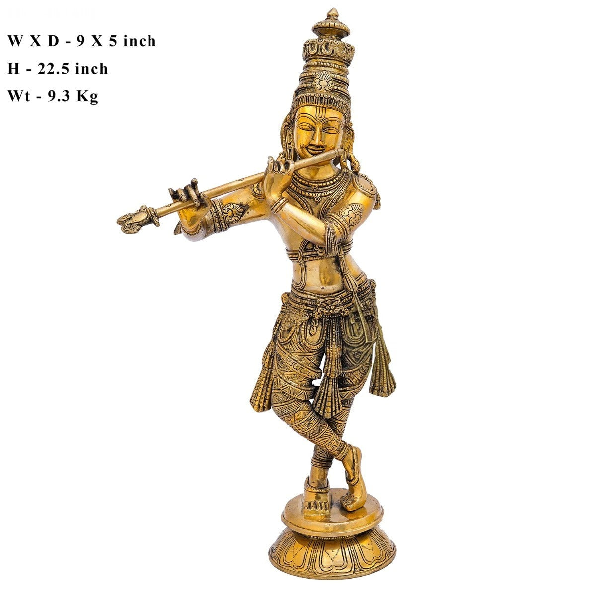 Brass Krishna Playing Flute Weight 9.5 Kg And Height 22 Inch