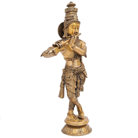 Brass Krishna Playing Flute Weight 9.5 Kg And Height 22 Inch