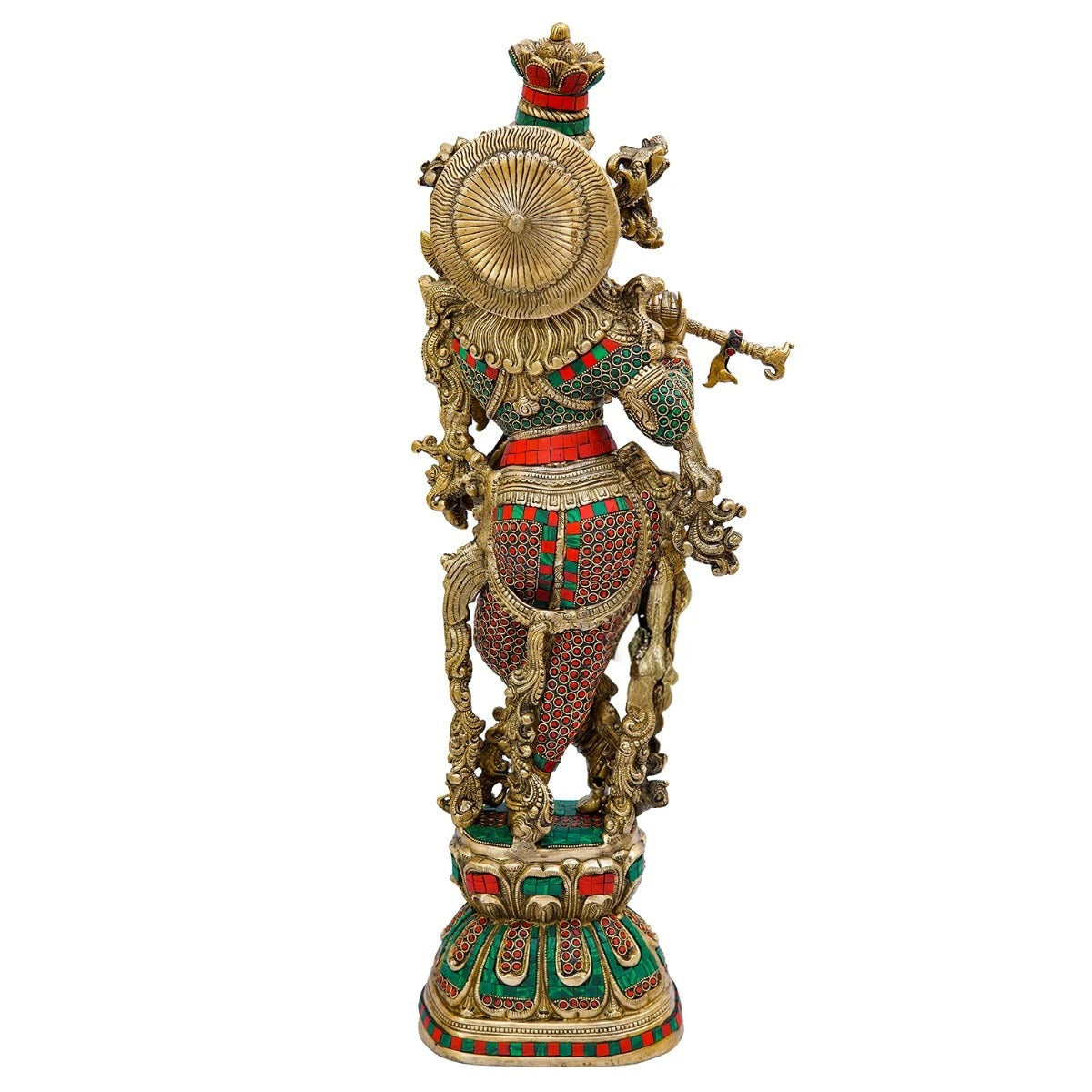 Brass Gem Stone Work Krishna Playing Flute Weight 16.5 Kg And Height 30 Inch