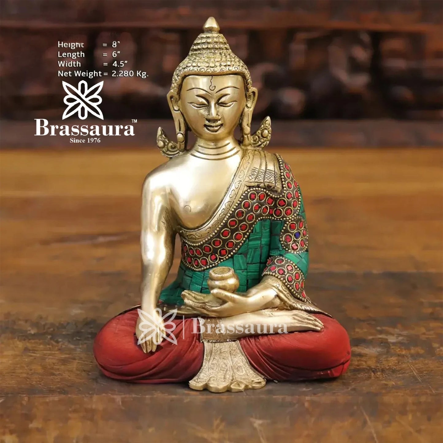Brass Buddha For Home And Décor Weight 2.28 kg Height 8 Inch