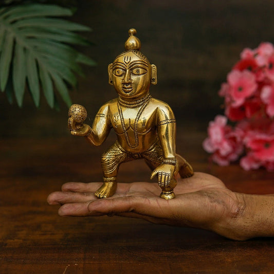 Brassaura® Bal Gopal Crawling Idol with Polished Finish | Pure Superfine Brass Handcrafted Murti | Brass Statue for Home Temple, Pooja Room, Spiritual Décor & Luxury Gifting | Height 6.5 Inches | Weight 0.95 Kg