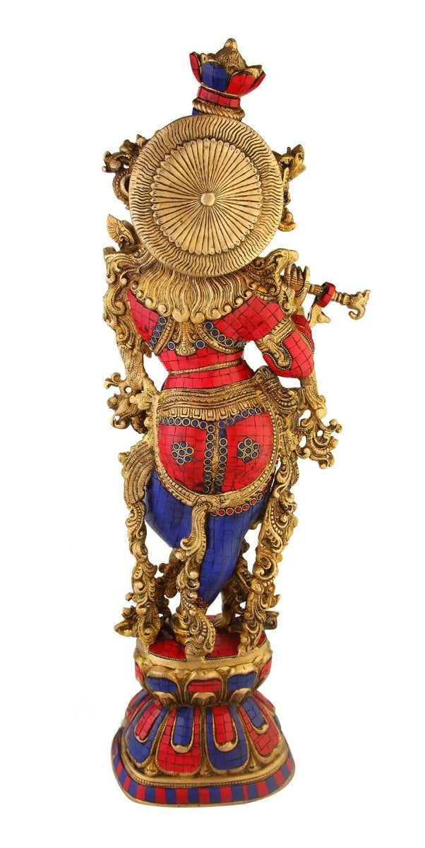 Brass Gem Stone Work Standing Krishna Weight 16 Kg And Height 29 Inch