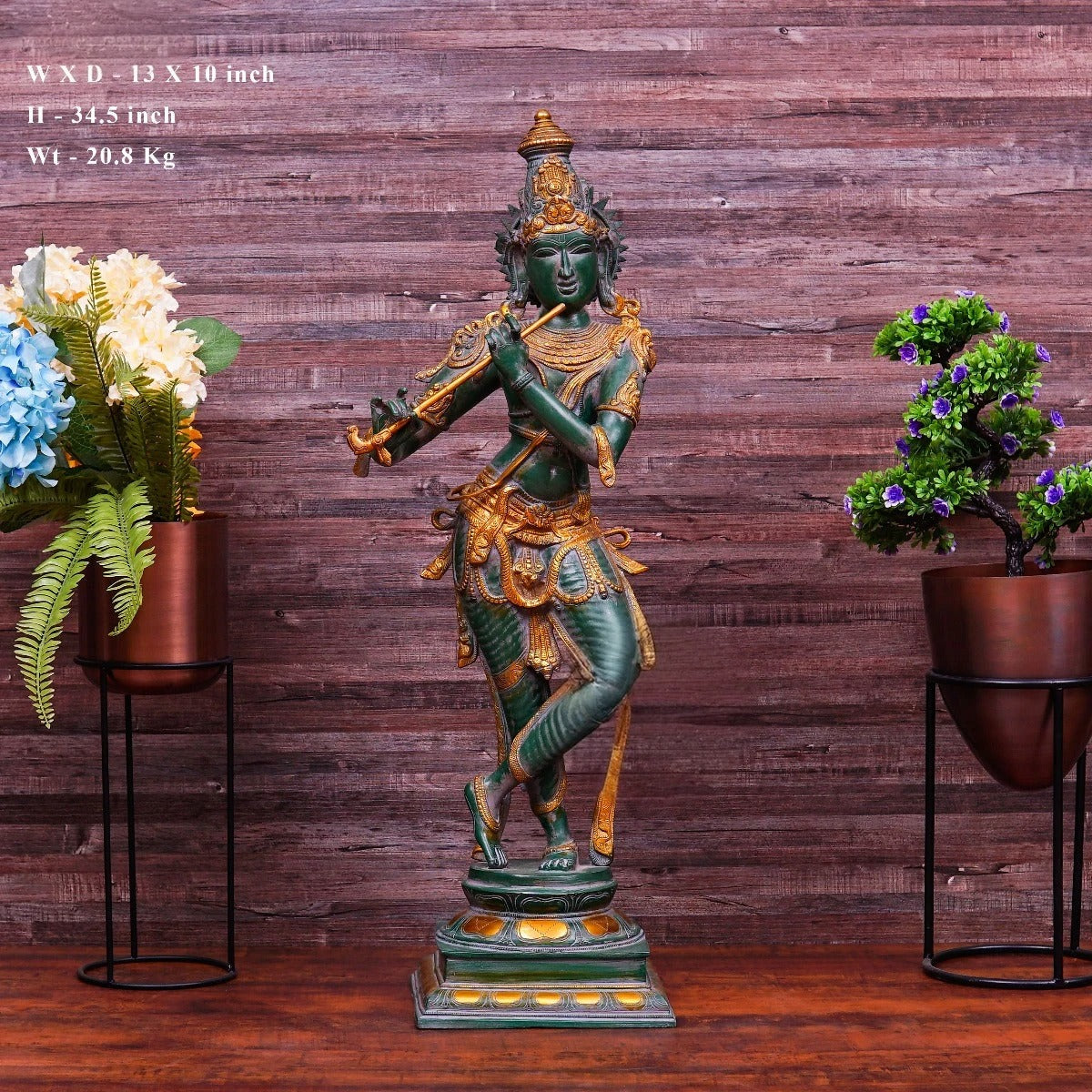 Brass Standing Krishna Playing Flute Weight 21 Kg And Height 34 Inch