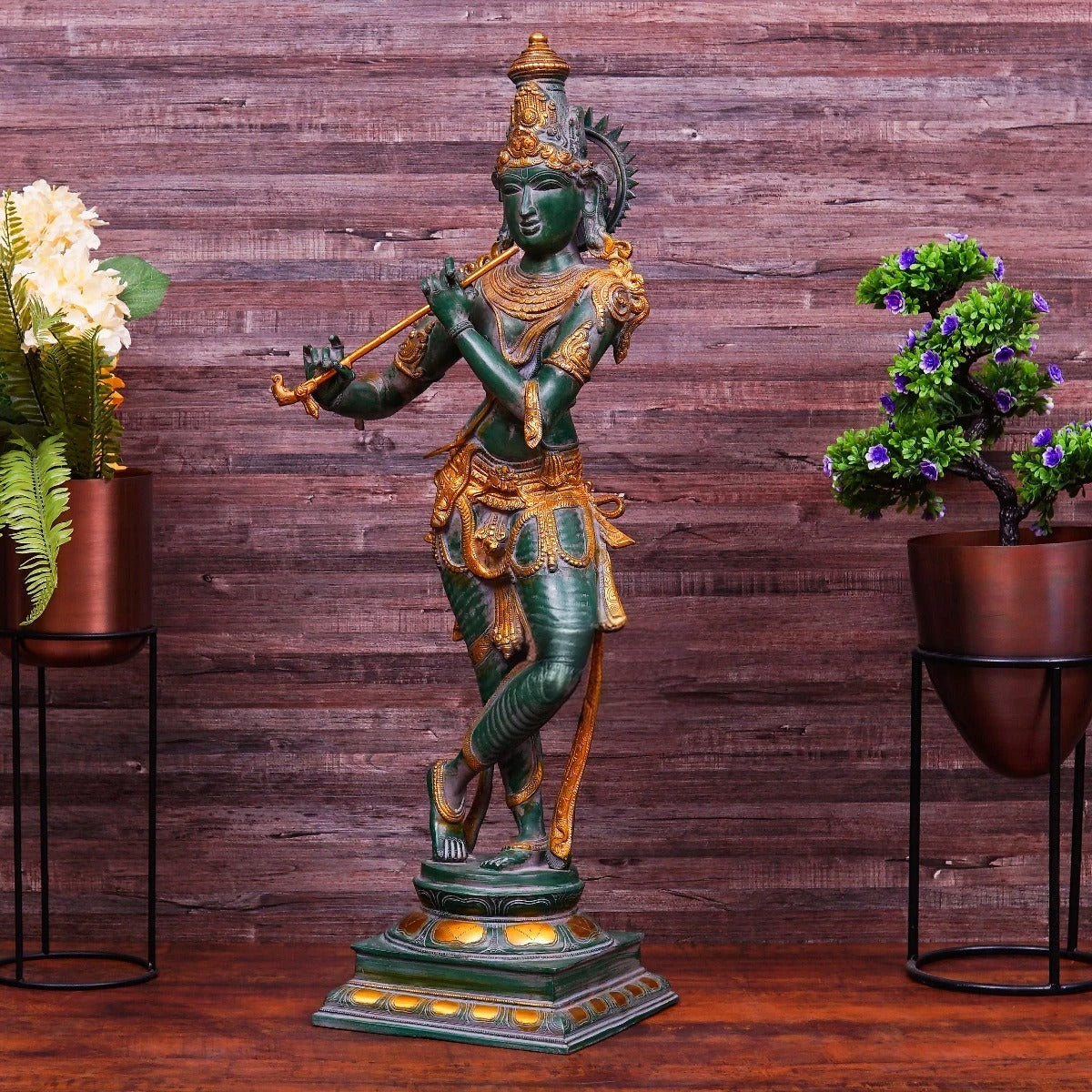 Brass Standing Krishna Playing Flute Weight 21 Kg And Height 34 Inch