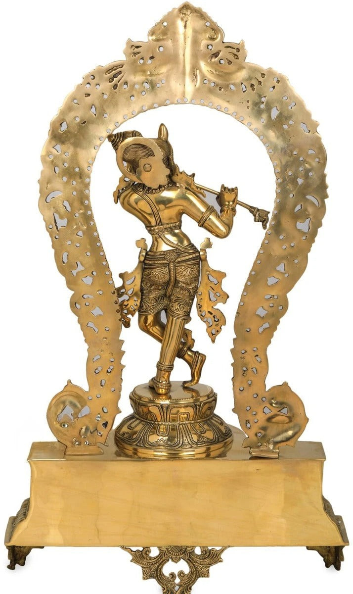 Brass Krishna Playing Flute Weight 20 Kg And Height 22 Inch