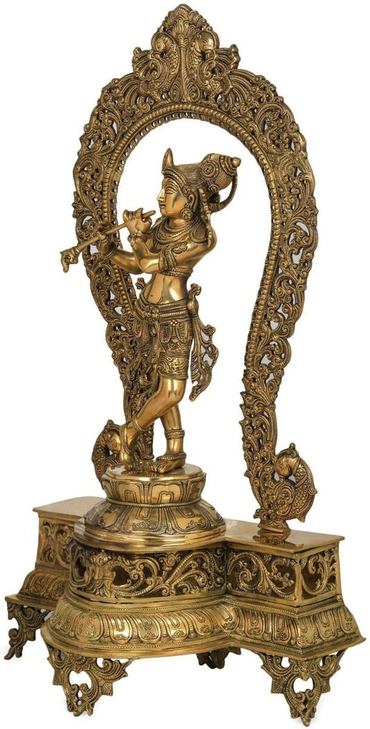 Brass Krishna Playing Flute Weight 20 Kg And Height 22 Inch