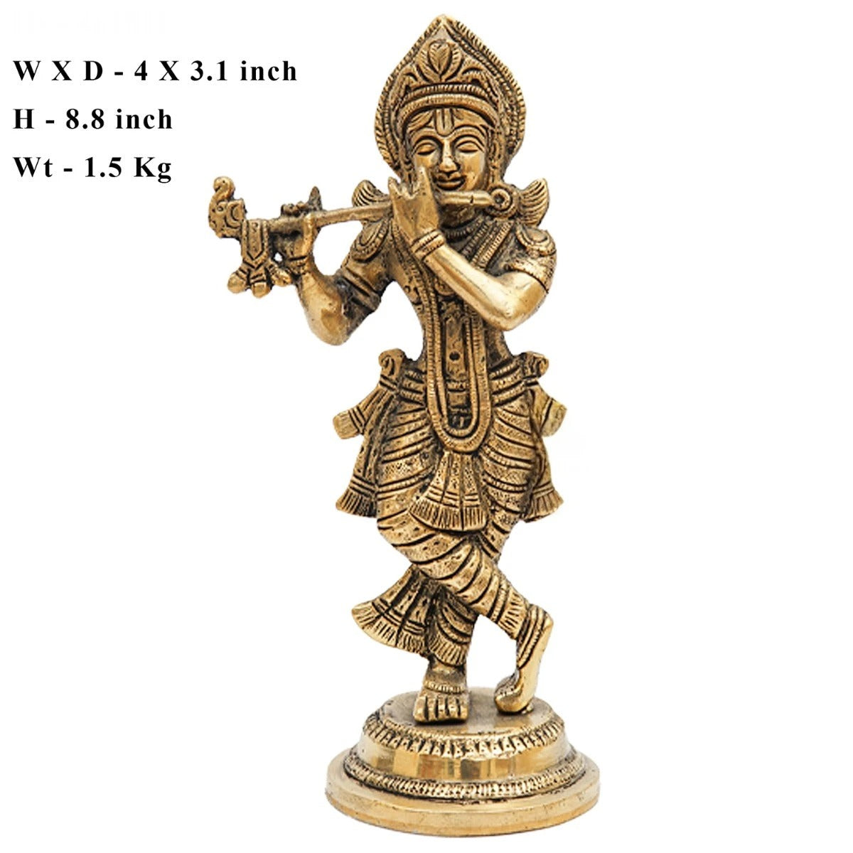 Brass Krishna Playing Flute Weight 1.5 Kg And Height 8.5 Inch