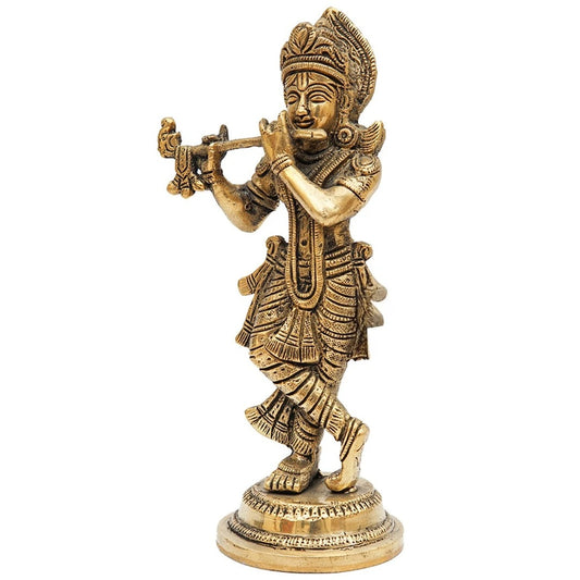 Brass Krishna Playing Flute Weight 1.5 Kg And Height 8.5 Inch