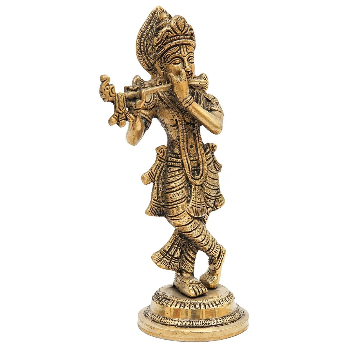 Brass Krishna Playing Flute Weight 1.5 Kg And Height 8.5 Inch