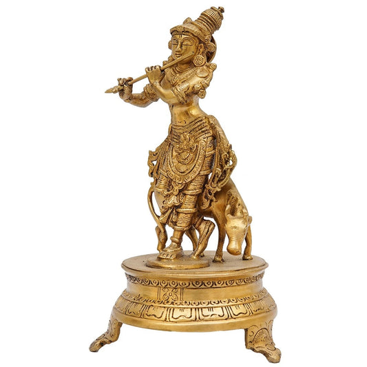 Brass Cow & Krishna Weight 2.6 Kg And Height 10 Inch