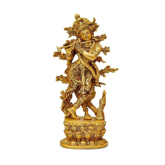 Brass Classic Krishna Playing Flute Weight 3.4 Kg And Height 12 Inch