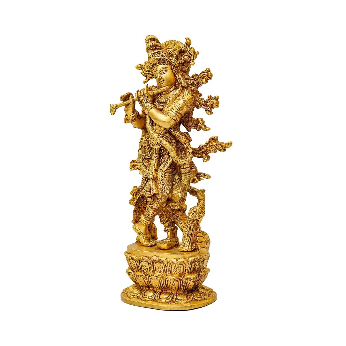 Brass Classic Krishna Playing Flute Weight 3.4 Kg And Height 12 Inch