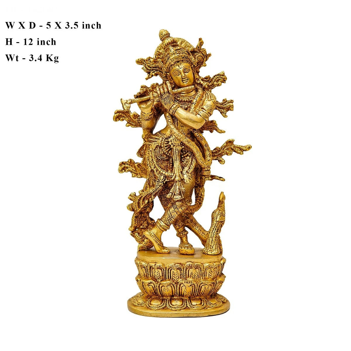 Brass Classic Krishna Playing Flute Weight 3.4 Kg And Height 12 Inch
