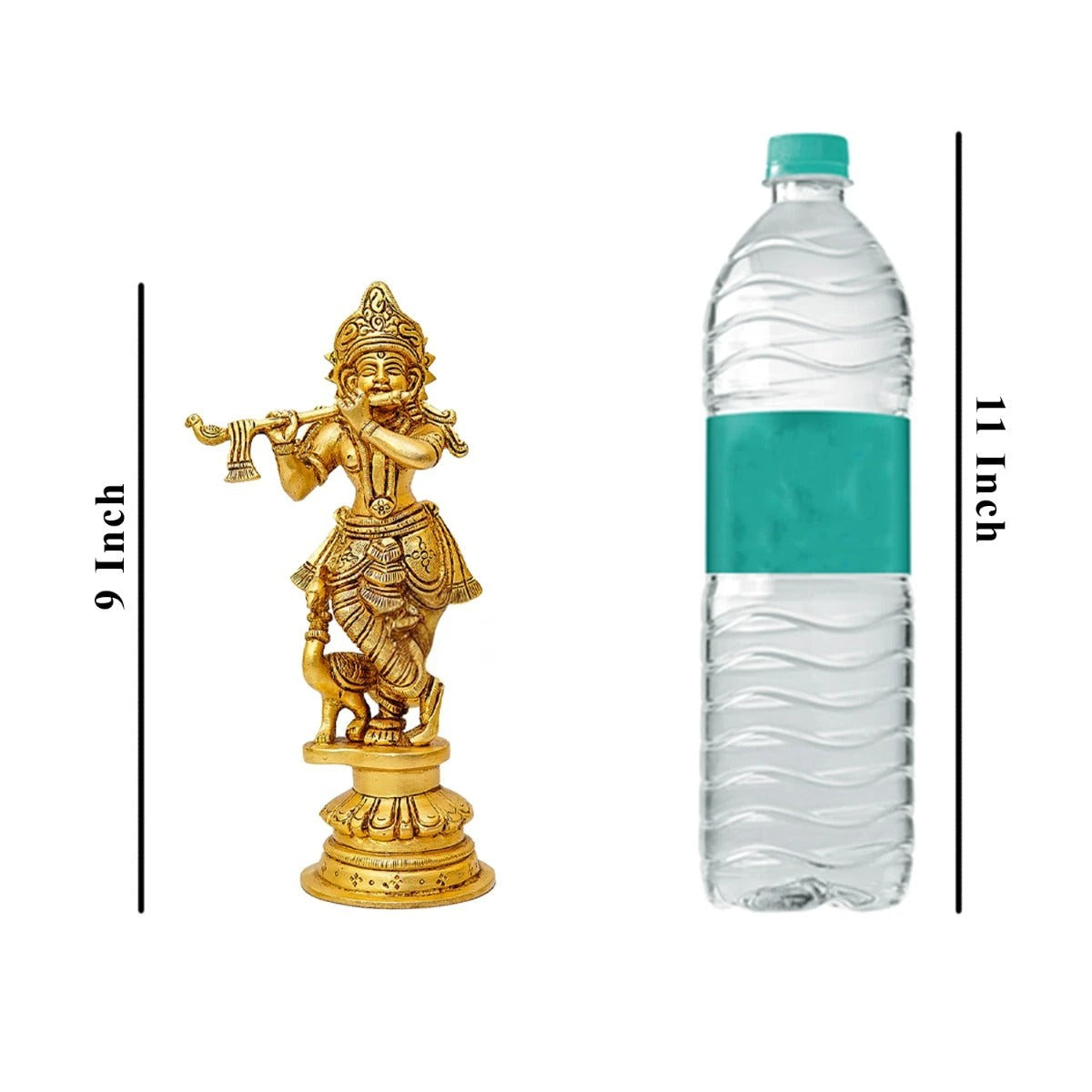 Brass Krishna Playing Flute Weight 1.4 Kg And Height 9 Inch