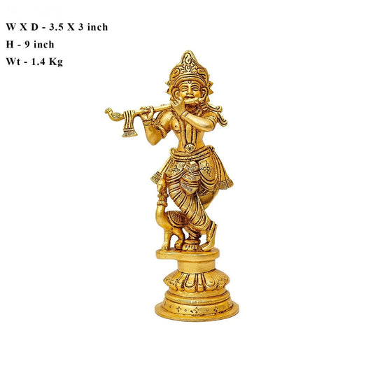 Brass Krishna Playing Flute Weight 1.4 Kg And Height 9 Inch