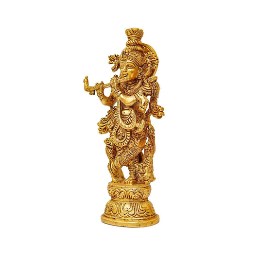Brass Krishna Playing Flute Weight 2.2 Kg And Height 9.5 Inch