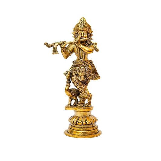 Brass Krishna Playing Flute Weight 1.3 Kg And Height 9 Inch