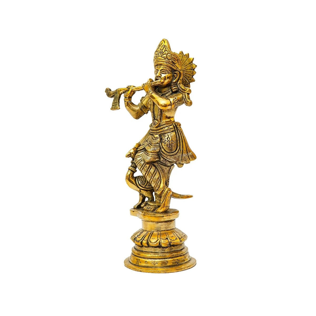 Brass Krishna Playing Flute Weight 1.3 Kg And Height 9 Inch