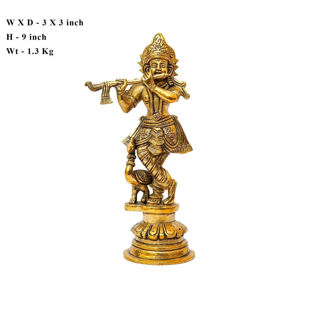 Brass Krishna Playing Flute Weight 1.3 Kg And Height 9 Inch