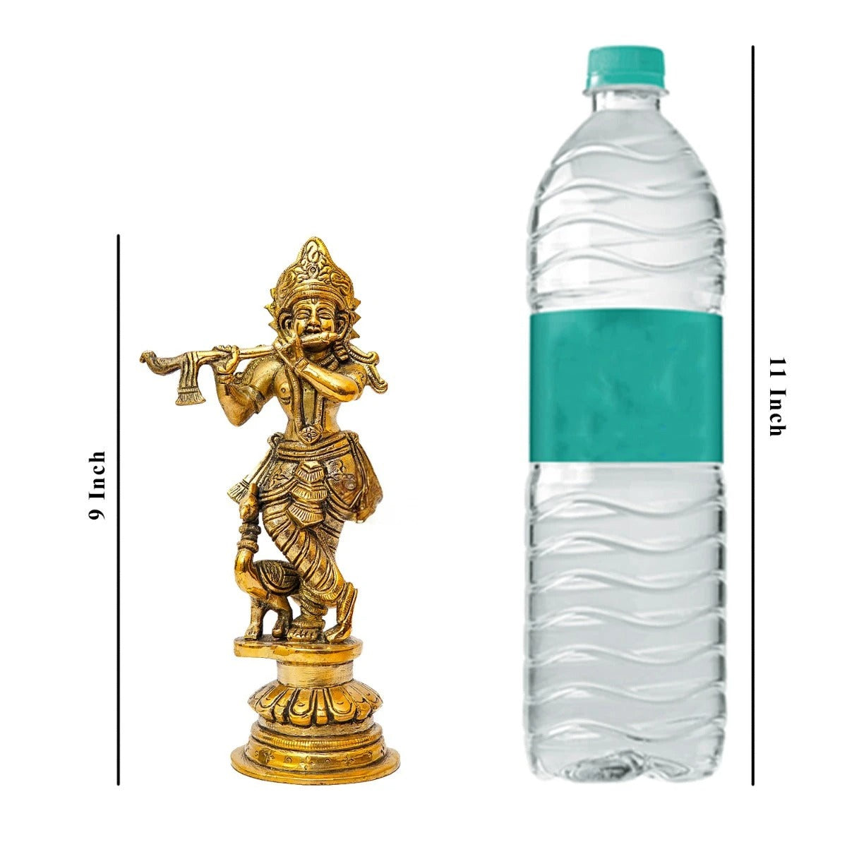 Brass Krishna Playing Flute Weight 1.3 Kg And Height 9 Inch